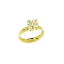 Anel Solit�rio Quadrado com Zirc�nias em Ouro 18 Kilates � 25351